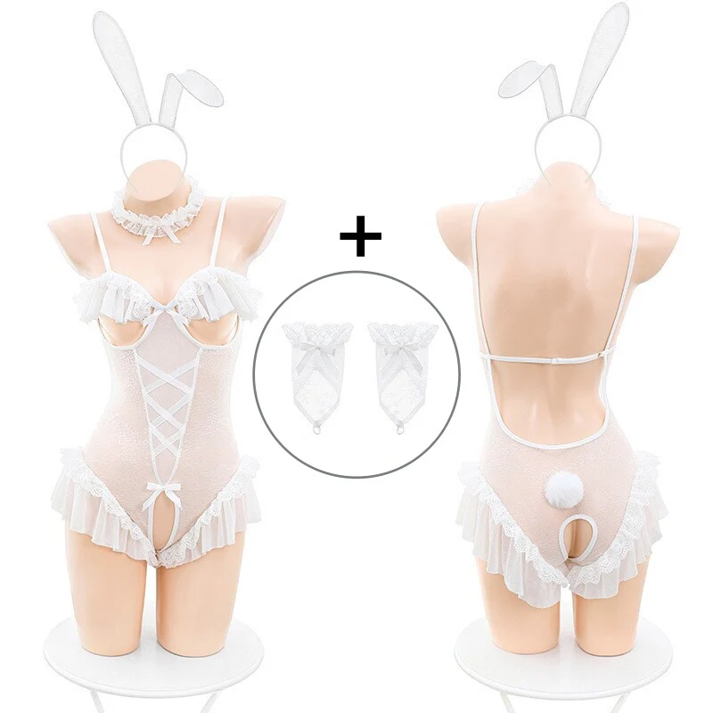 ăFree Bunny Ears HeadbandăLace Bunny Sexy Cosplay Bodysuit Set - Image 5