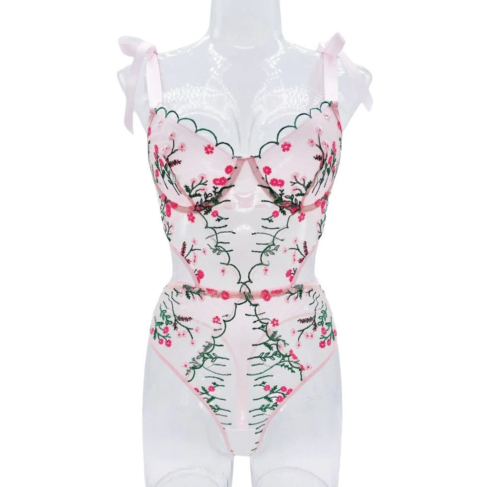French Lingerie Embroidery See-through Mesh Sexy Female Erotic Set - Image 6