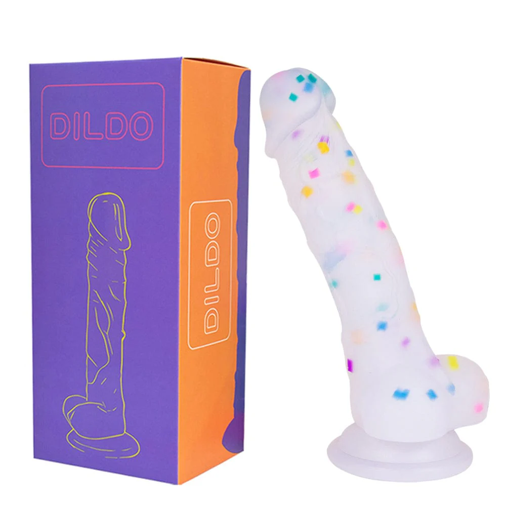 7.1in Jelly Particles Rainbow Transparent Realistic Dildo With Suction Cup - Image 10