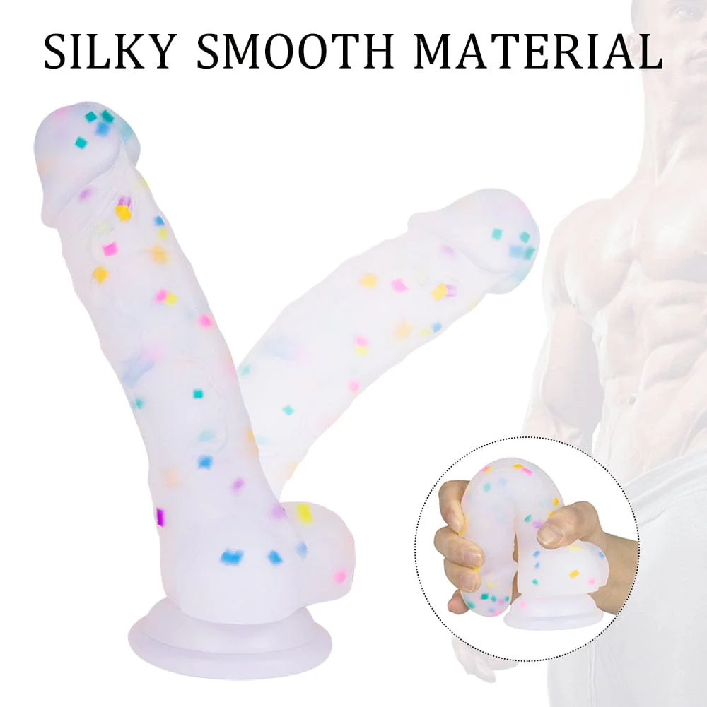 7.1in Jelly Particles Rainbow Transparent Realistic Dildo With Suction Cup - Image 4