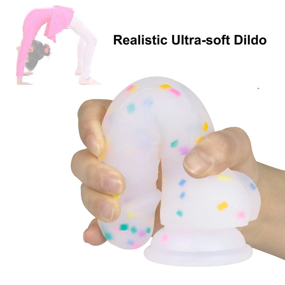7.1in Jelly Particles Rainbow Transparent Realistic Dildo With Suction Cup - Image 5