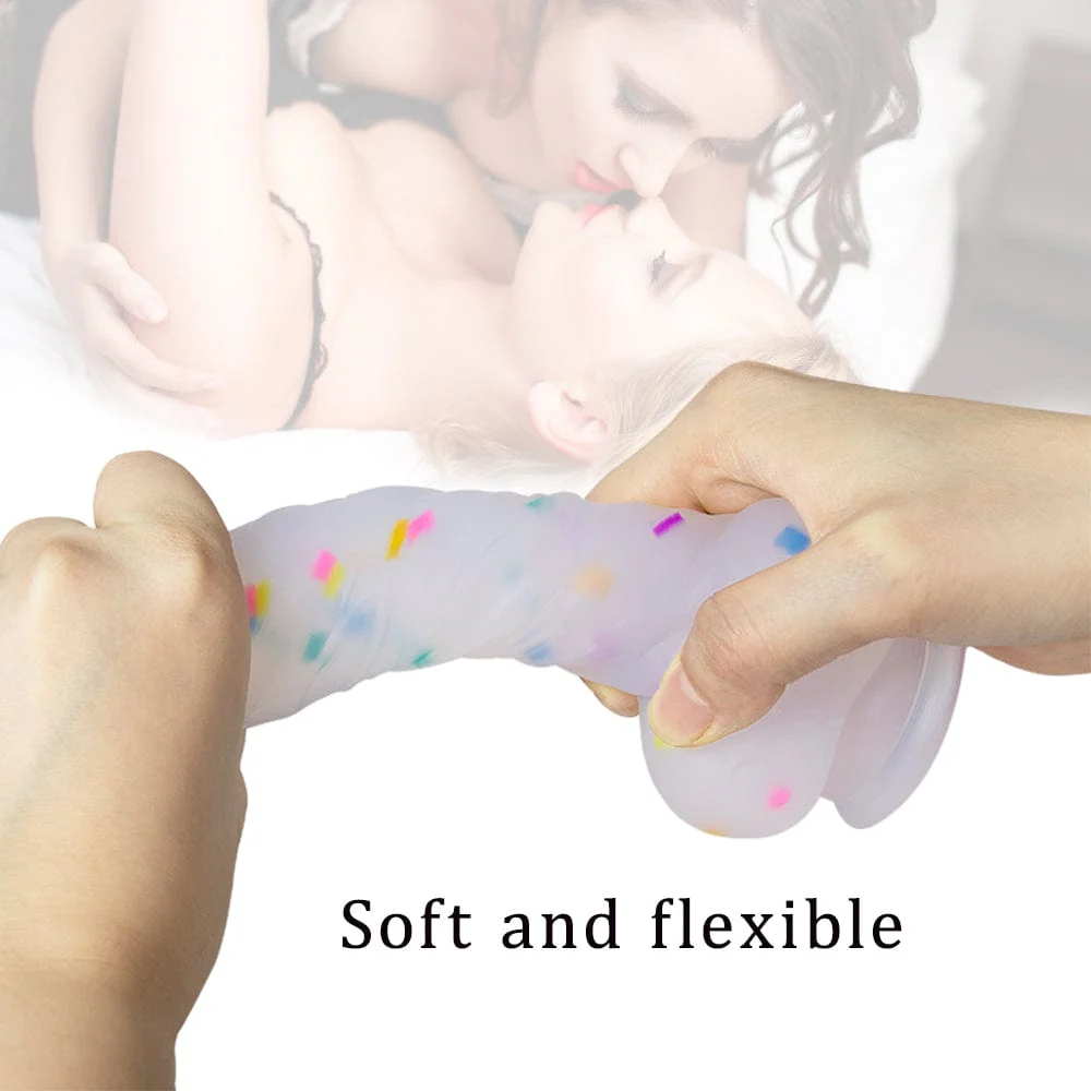 7.1in Jelly Particles Rainbow Transparent Realistic Dildo With Suction Cup - Image 6