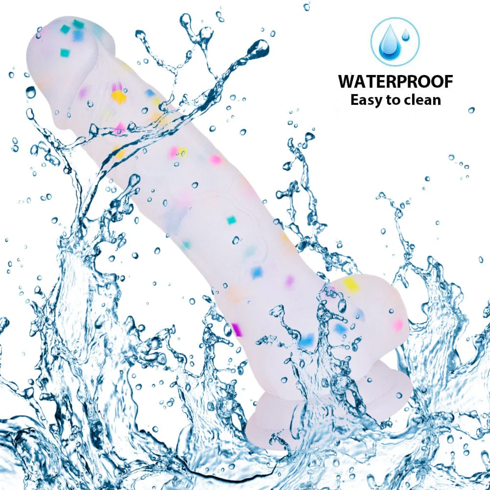 7.1in Jelly Particles Rainbow Transparent Realistic Dildo With Suction Cup - Image 7