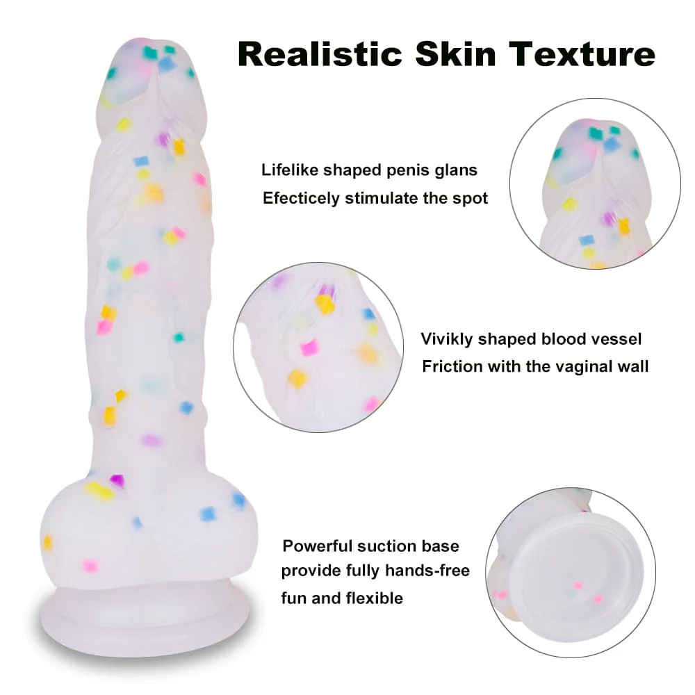 7.1in Jelly Particles Rainbow Transparent Realistic Dildo With Suction Cup - Image 8