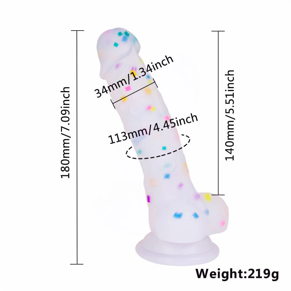 7.1in Jelly Particles Rainbow Transparent Realistic Dildo With Suction Cup - Image 9
