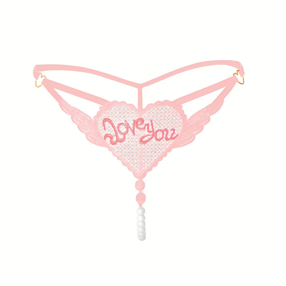 "Love You" Sexy Open Crotch Mesh Underwear With Pearls - Image 4