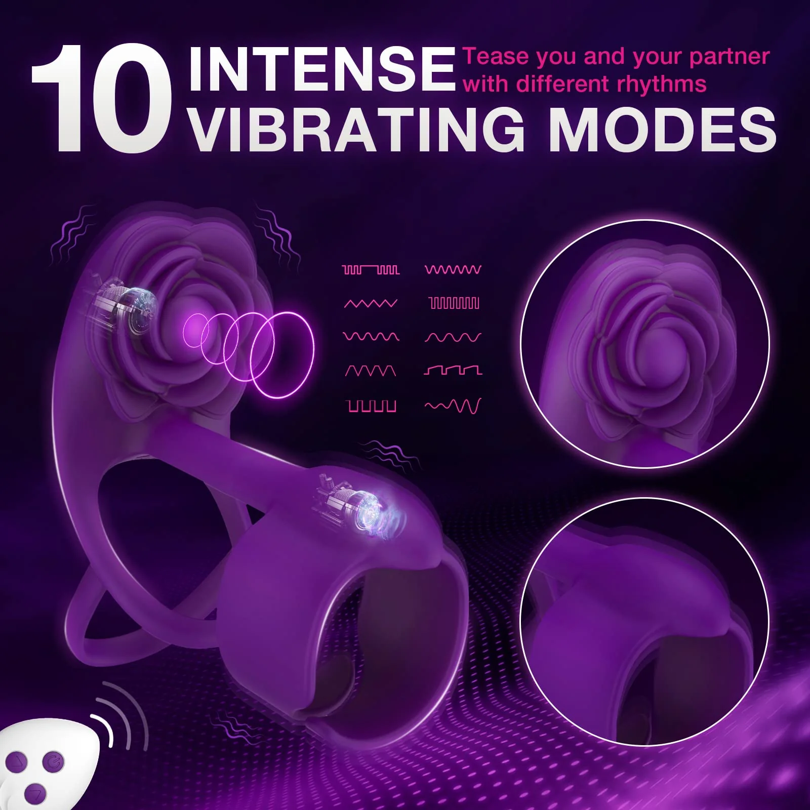 3 IN 1 Vibrating Rose Penis Ring with 10 Vibration - Image 2