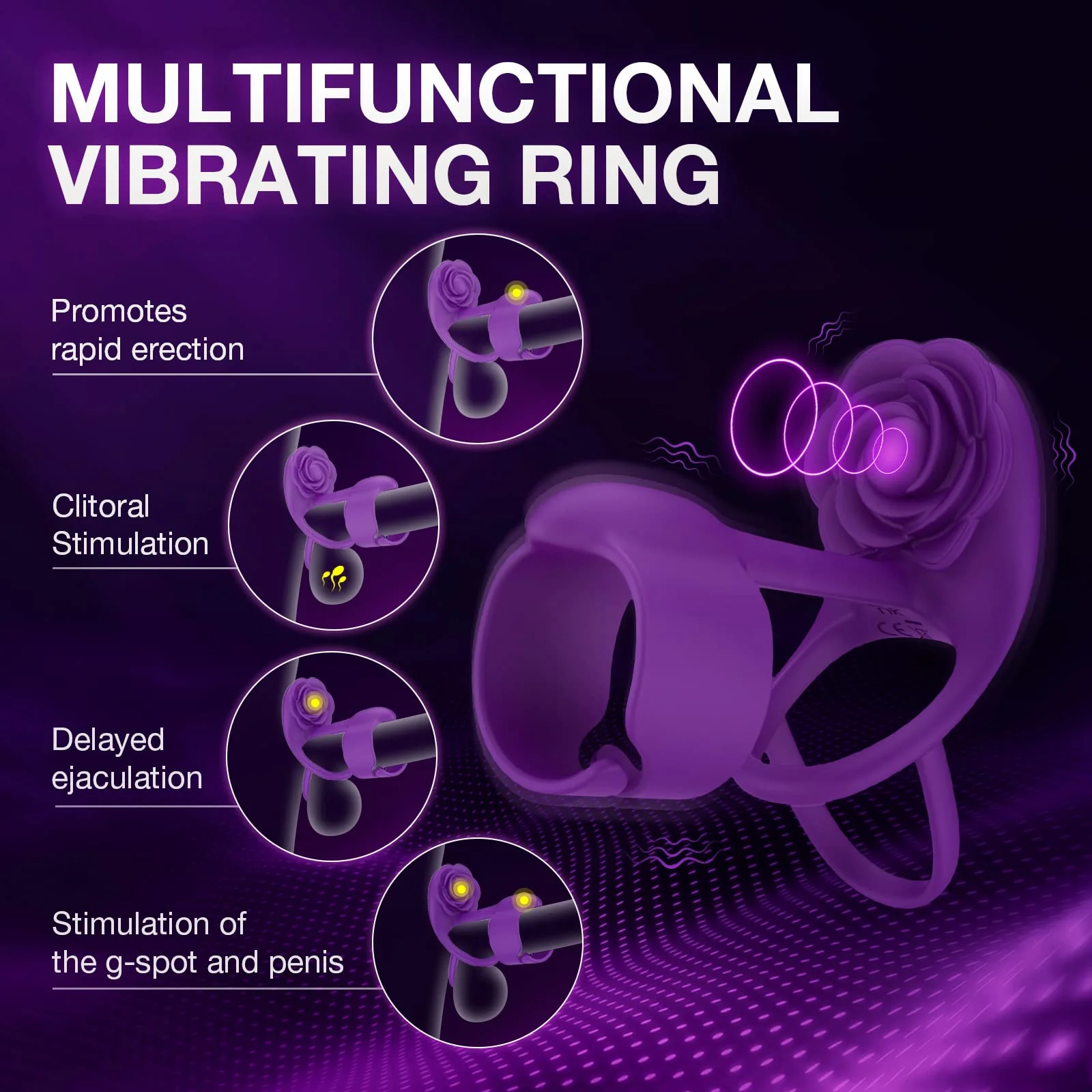 3 IN 1 Vibrating Rose Penis Ring with 10 Vibration - Image 3
