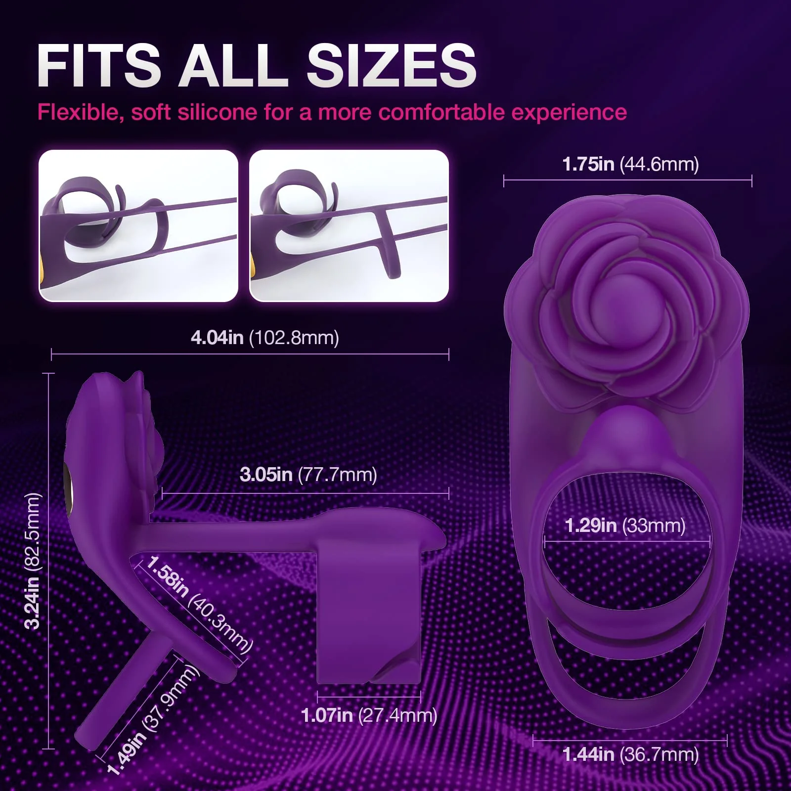 3 IN 1 Vibrating Rose Penis Ring with 10 Vibration - Image 5
