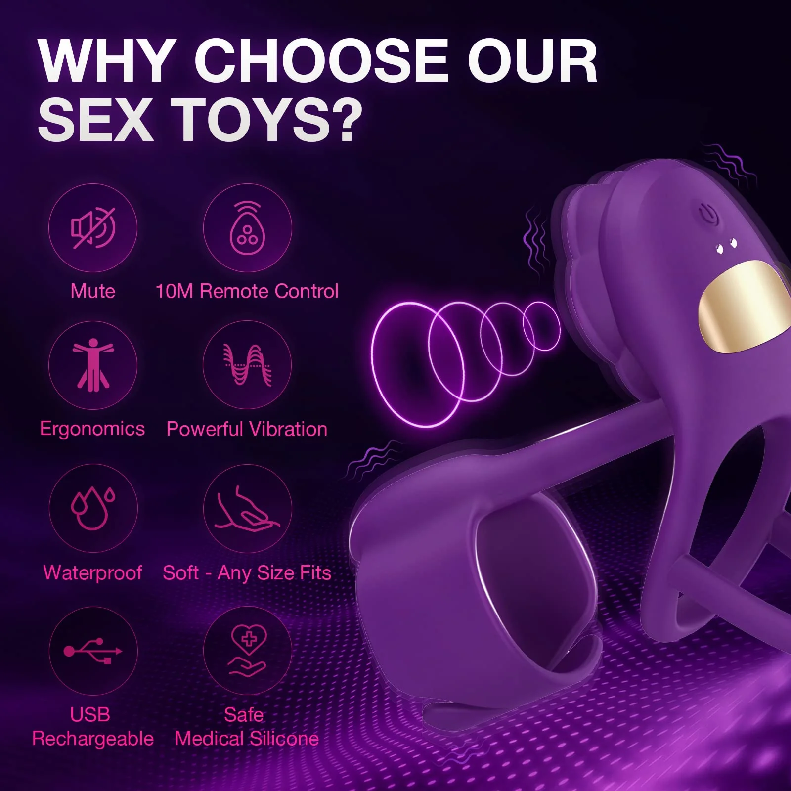 3 IN 1 Vibrating Rose Penis Ring with 10 Vibration - Image 7