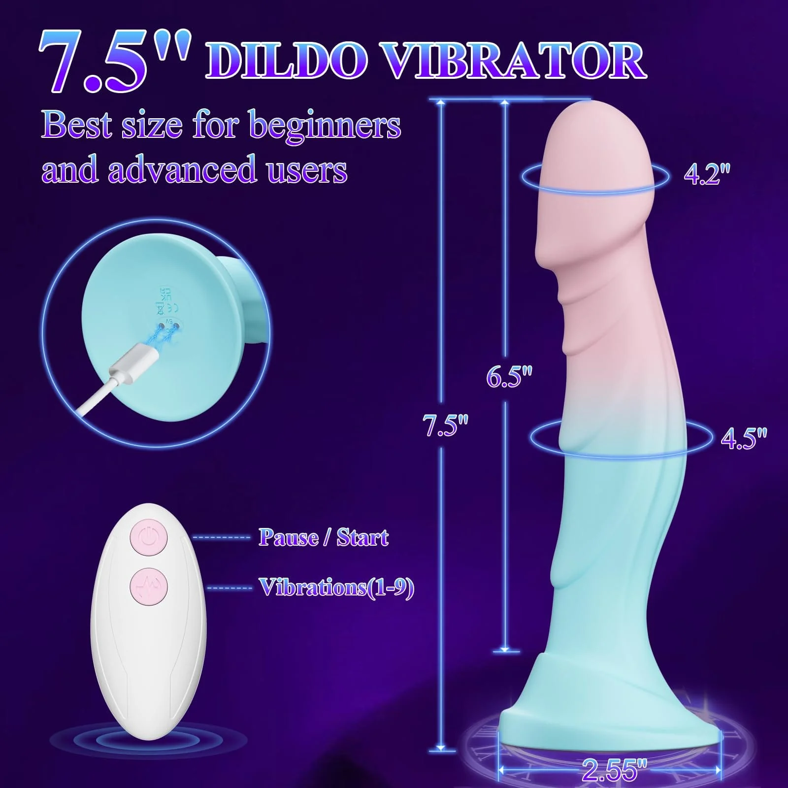 7.5” Silicone Realistic Dildos with Suction Cup for Women - Image 4