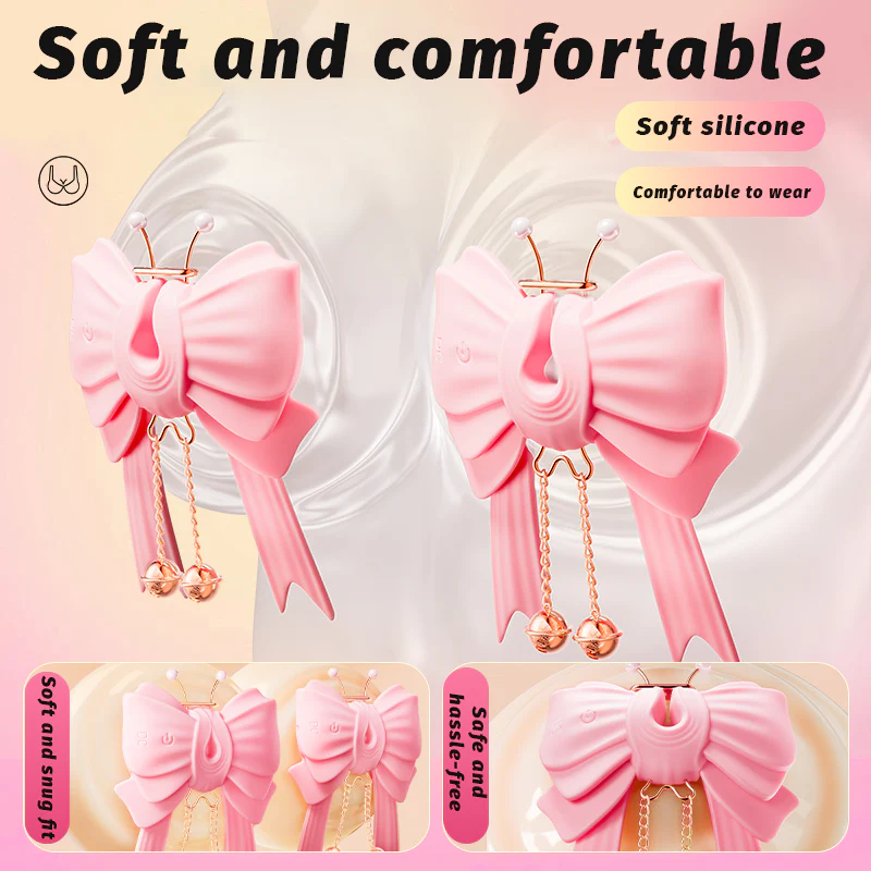 Pink Bowknot Vibrating Nipple Clamps App Control - Image 6