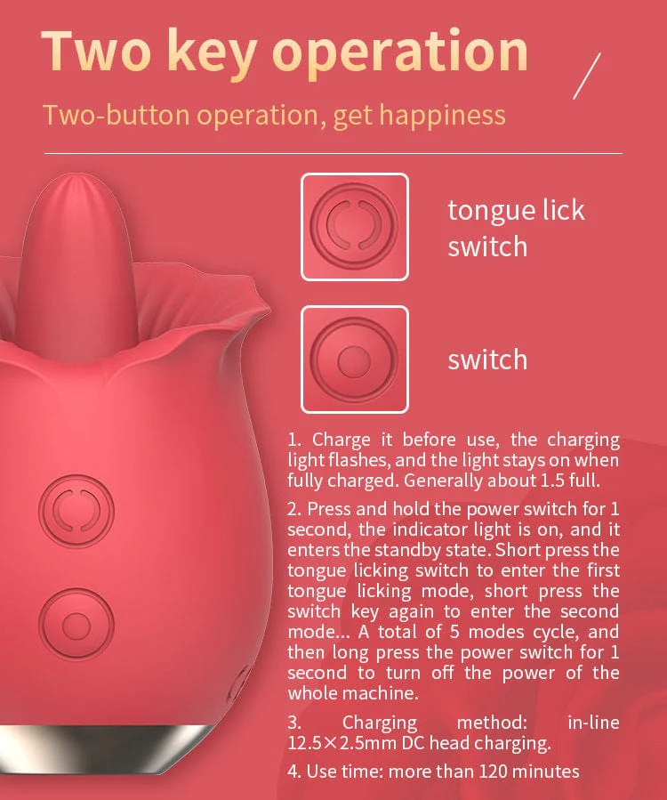 Powerful Rose Toy Vibrator With Tongue Licking Oral Nipple Clit Clitoris Stimulator - Image 6