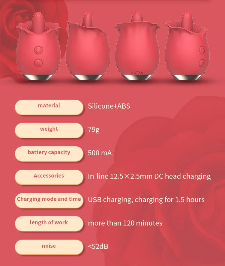 Powerful Rose Toy Vibrator With Tongue Licking Oral Nipple Clit Clitoris Stimulator - Image 8