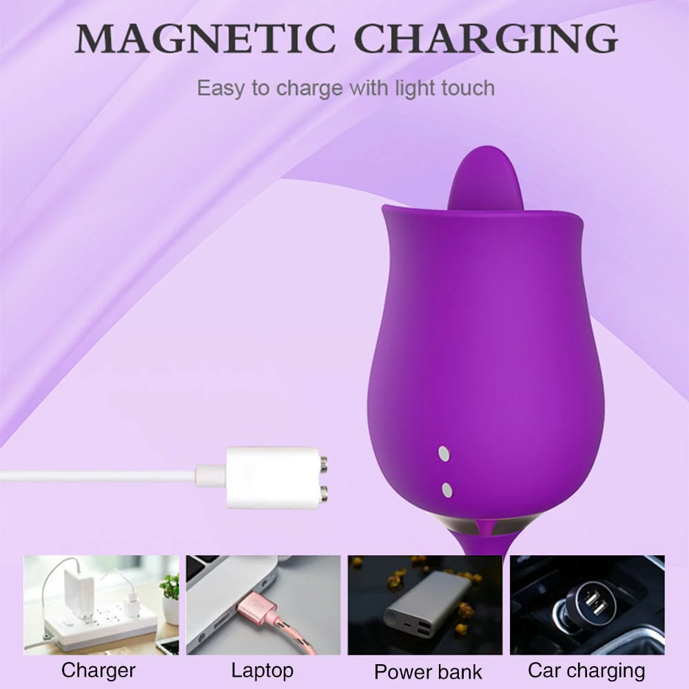Purple Rose Toy Rotating Pearls Telescopic Tongue-licking Vibrator - Image 6