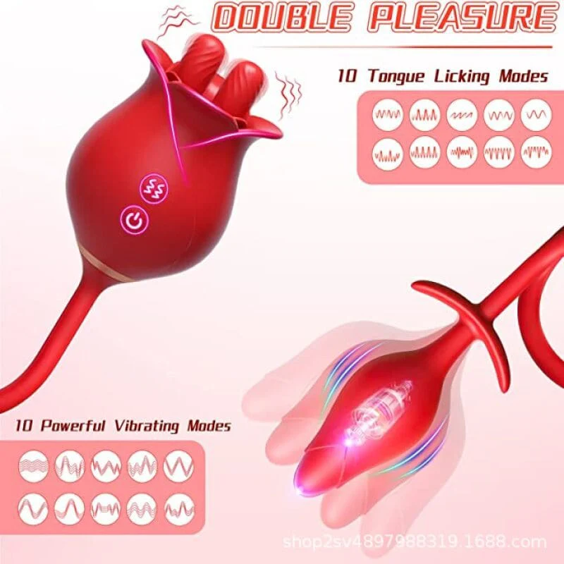 Romeo Double-pistil Tongue-licking Rose Toy With Vibrating Anal Plug - Image 2
