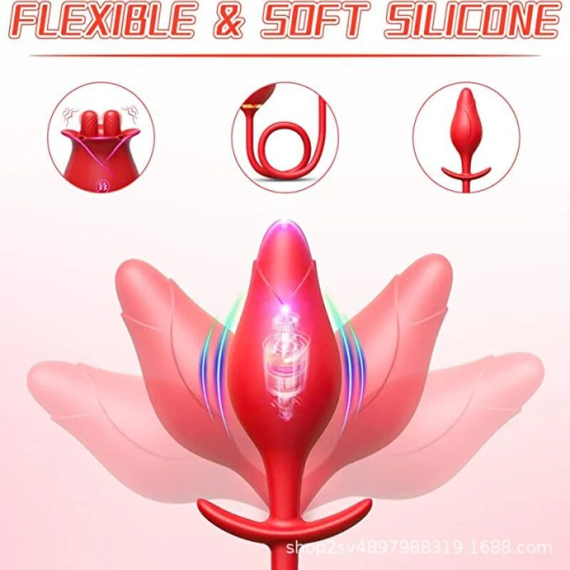 Romeo Double-pistil Tongue-licking Rose Toy With Vibrating Anal Plug - Image 3