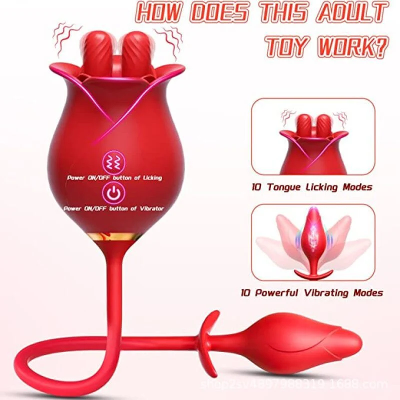 Romeo Double-pistil Tongue-licking Rose Toy With Vibrating Anal Plug - Image 5