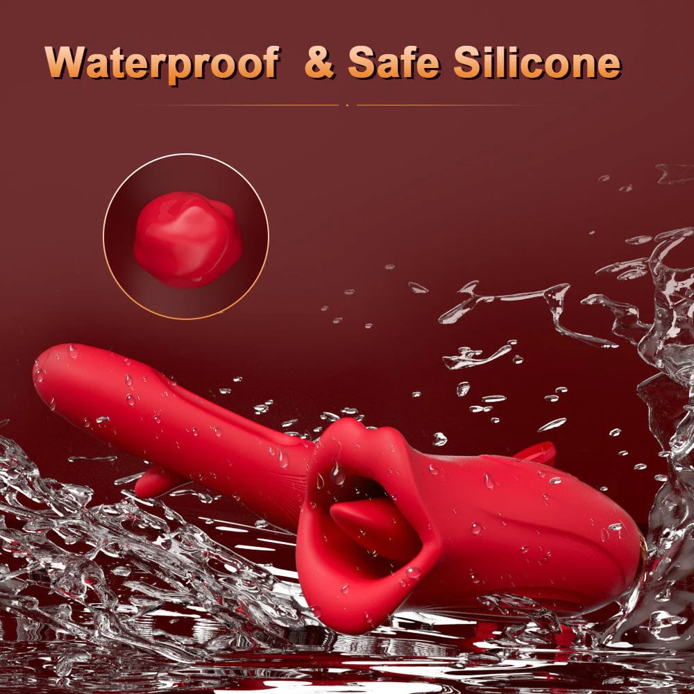 Rose Muncher Lip Tongue Suction Vibrator With Patting Dildo Vibrator - Image 3