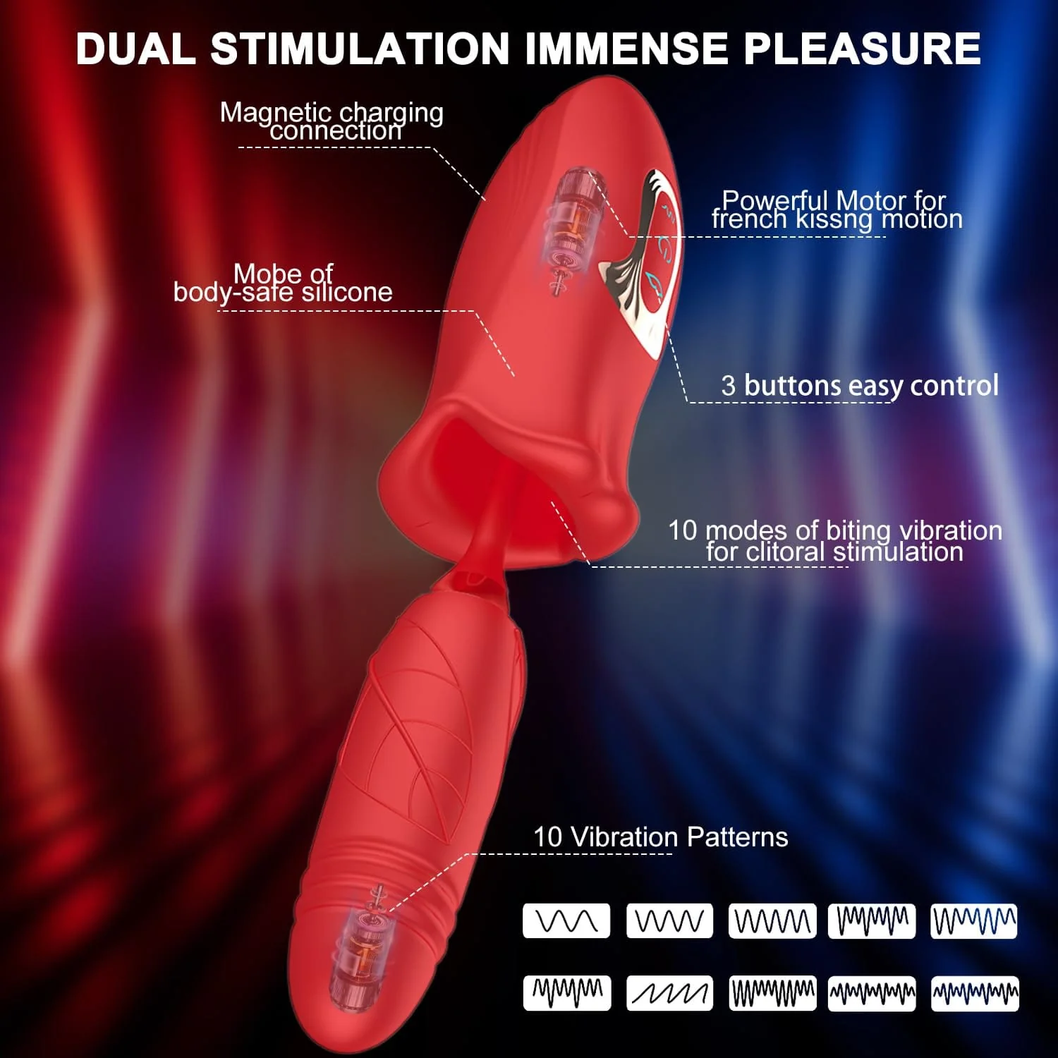 Rose Muncher Lip Tongue Suction Vibrator With Thrusting Dildo Vibrator - Image 5
