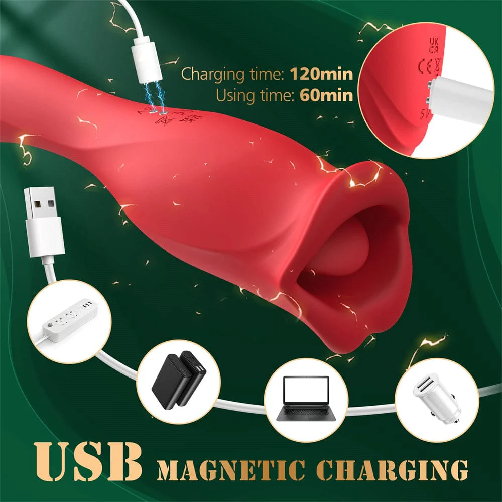 Rose Muncher Vibrator With Stick 10 Vibration Modes And 10 French Kissing Modes - Image 4
