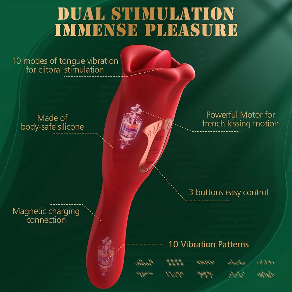 Rose Muncher Vibrator With Stick 10 Vibration Modes And 10 French Kissing Modes - Image 6