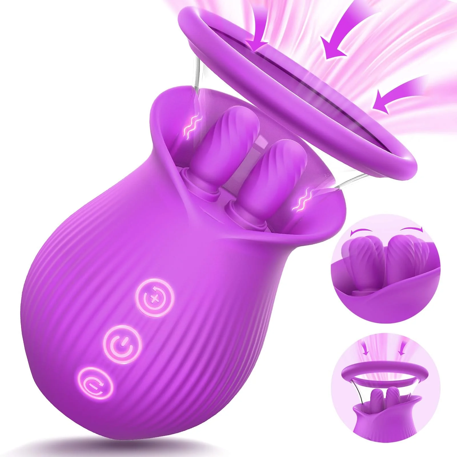 Rose Romeo - 3in1 Rose Sex Toy with 2 Suction Cups Adult Toys Female Clitoral Nipple Vibrators with 10 Licking Sucking Vibrating - Image 16