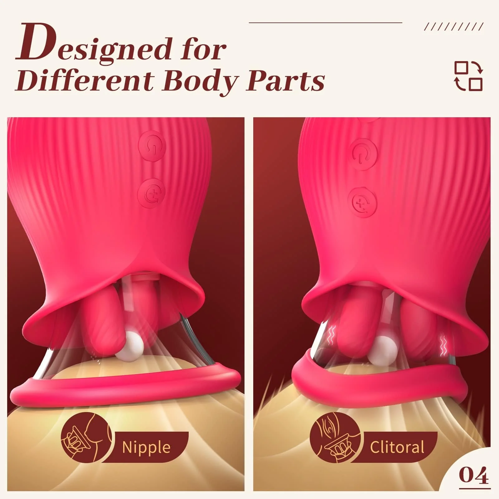 Rose Romeo - 3in1 Rose Sex Toy with 2 Suction Cups Adult Toys Female Clitoral Nipple Vibrators with 10 Licking Sucking Vibrating - Image 5