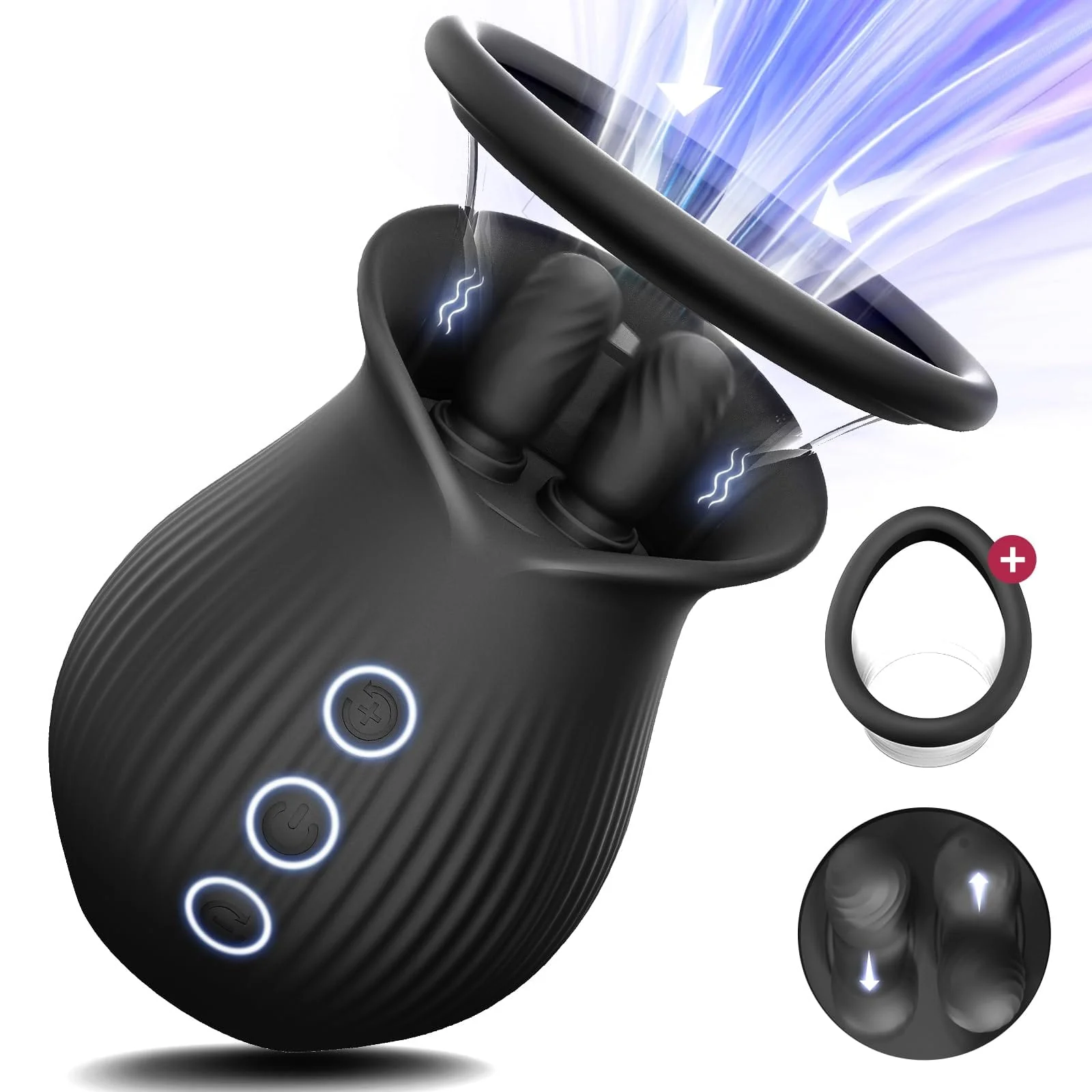 Rose Romeo - 3in1 Rose Sex Toy with 2 Suction Cups Adult Toys Female Clitoral Nipple Vibrators with 10 Licking Sucking Vibrating - Image 8