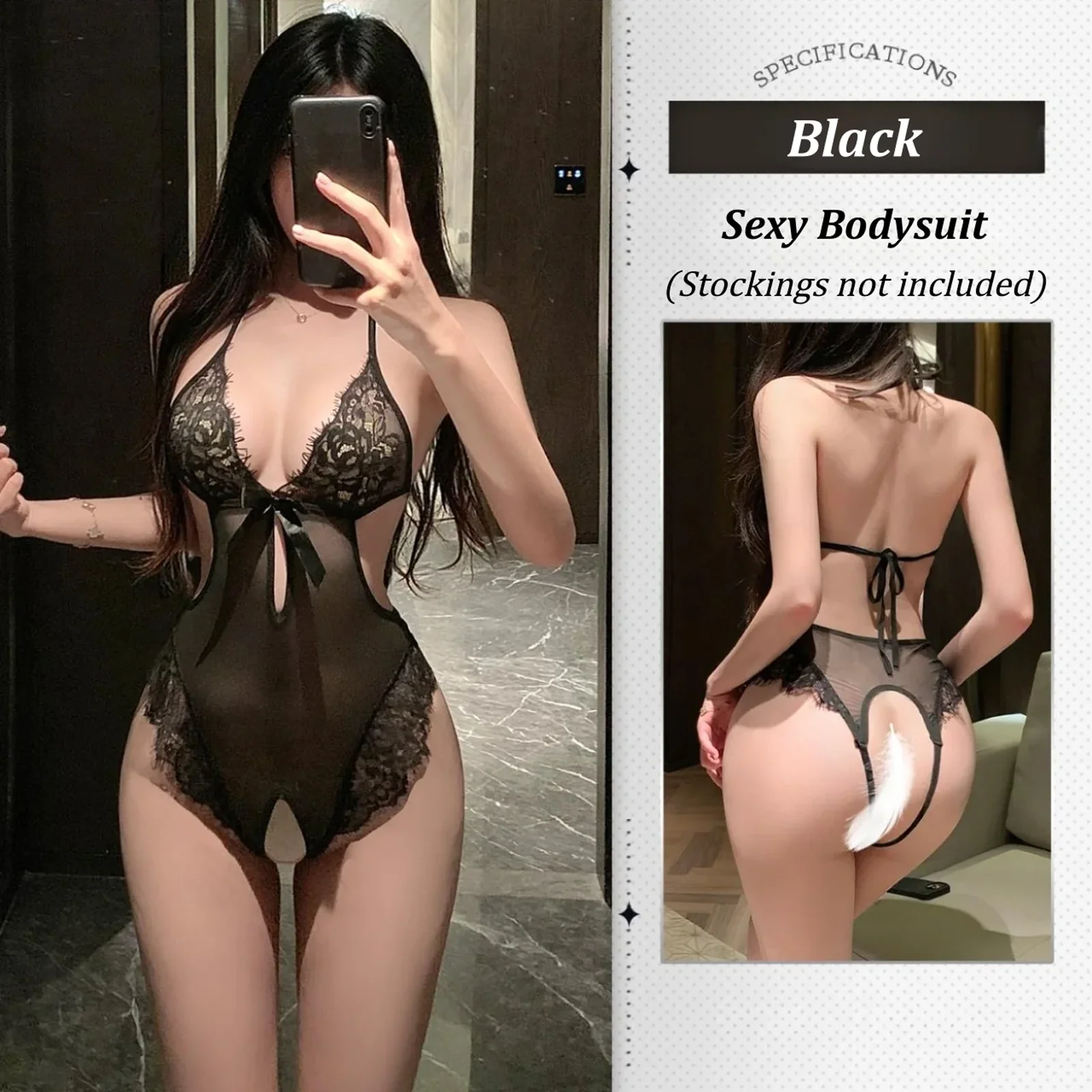 Sheer Lace Open-crotch Bodysuit - Image 22