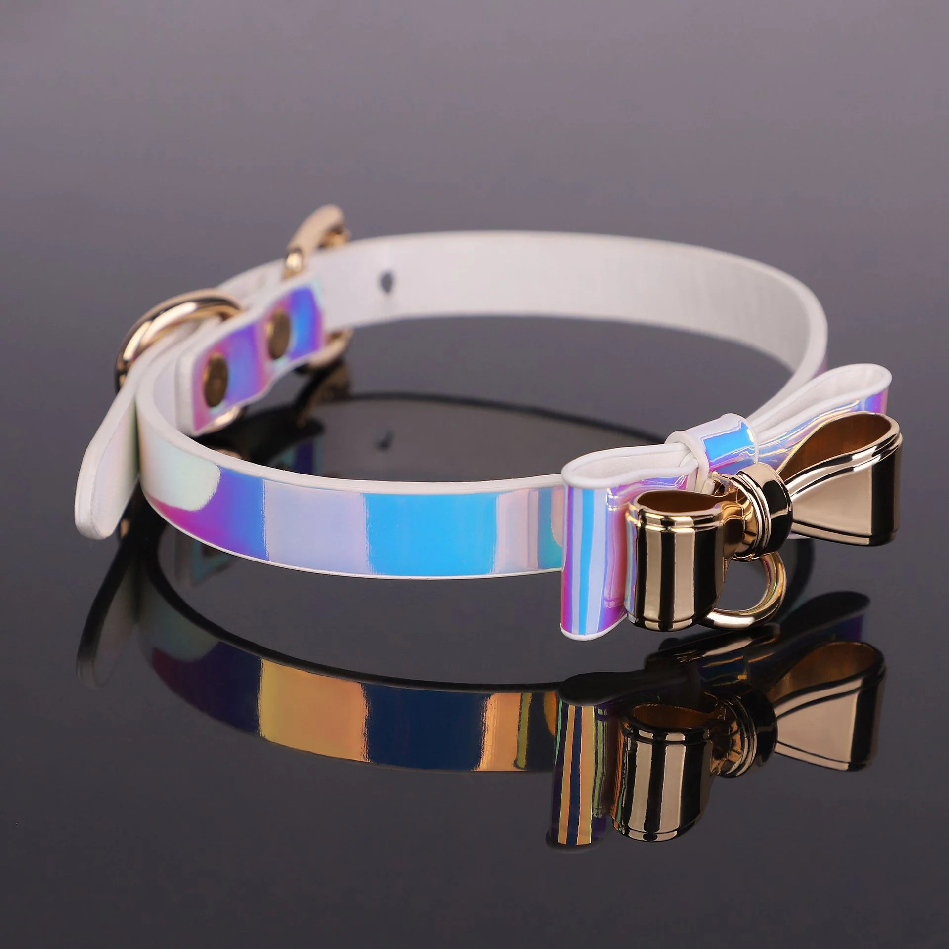 SM Gold Bow Iridescent Collar With Leash Suit - Image 2