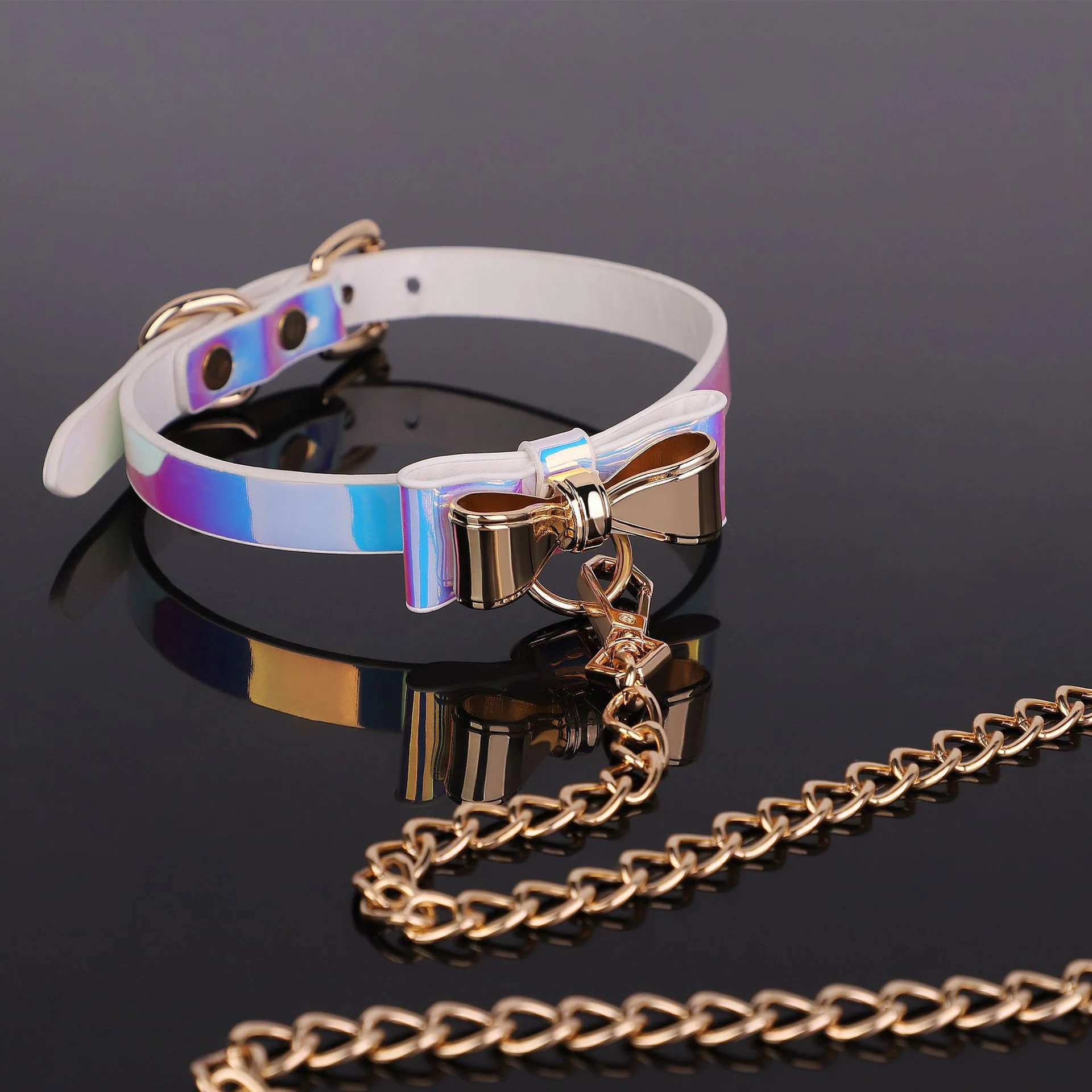 SM Gold Bow Iridescent Collar With Leash Suit - Image 3