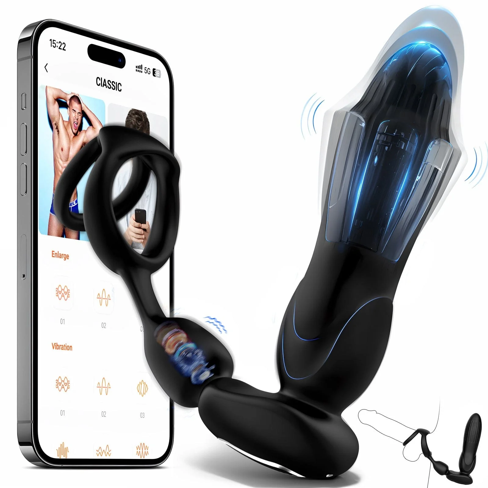 Starship Prostate Massager Vibrating Inflating Expanding Anal Toy with Dual Rings - Image 8