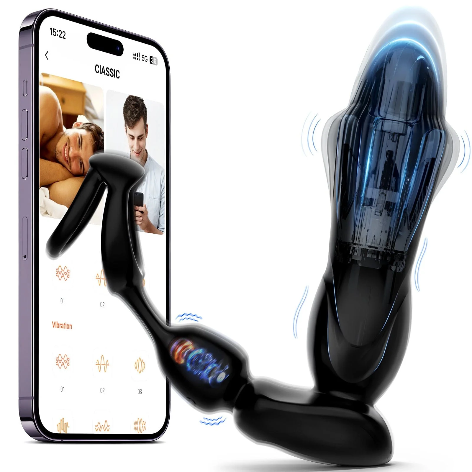 Starship Prostate Massager Vibrating Inflating Expanding Anal Toy with Dual Rings - Image 9
