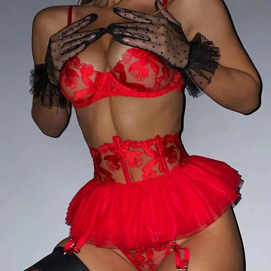 Three Piece Embroider Sexy Underwear Suit - Image 3