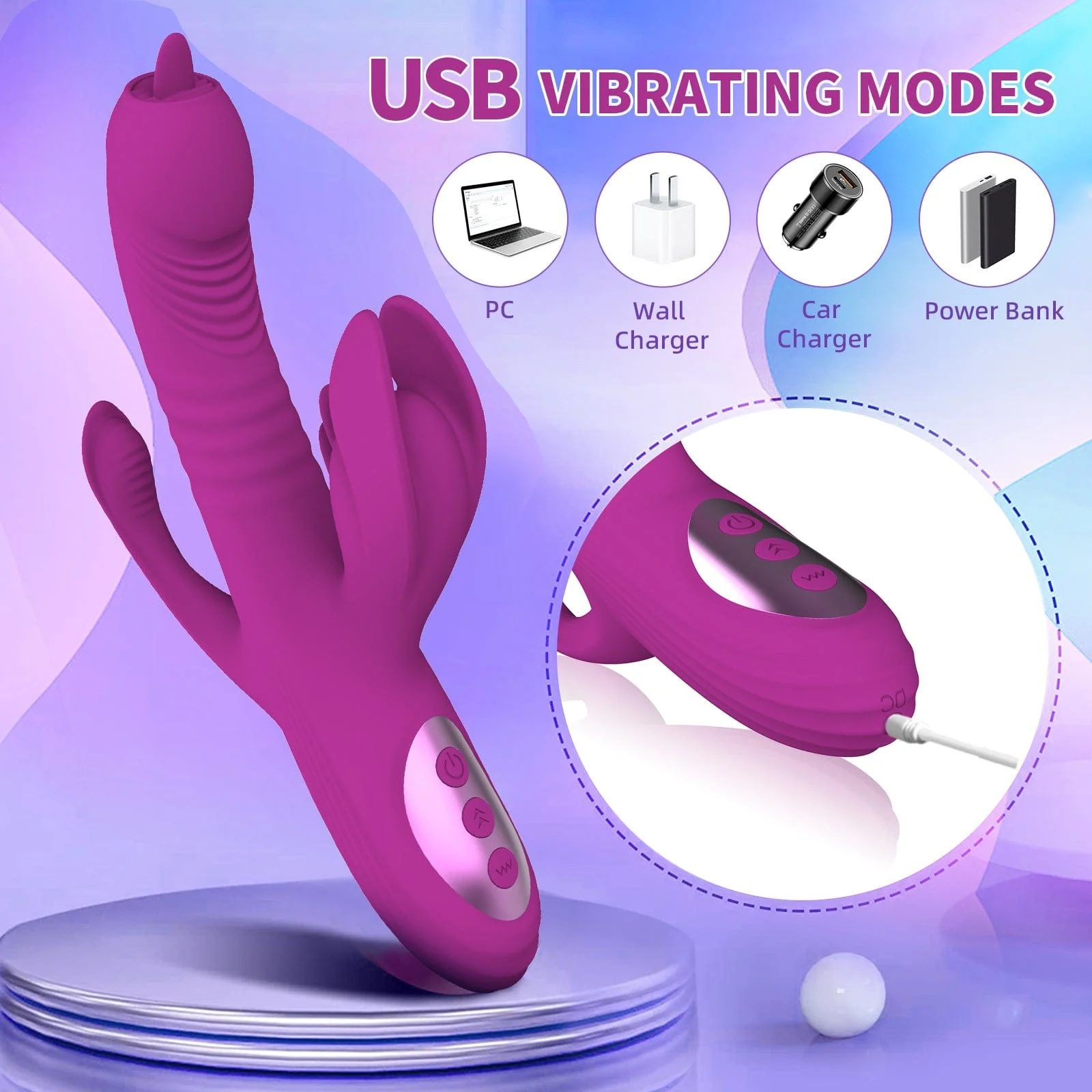 Trident 4-in-1 Heating Telescopic Swinging Tongue-licking Vibrator - Image 4