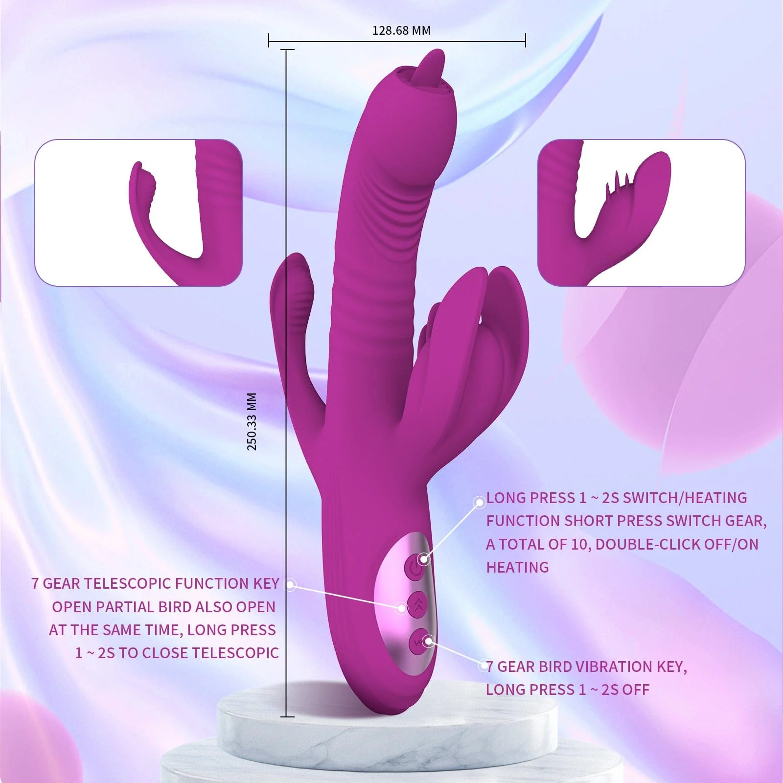 Trident 4-in-1 Heating Telescopic Swinging Tongue-licking Vibrator - Image 5
